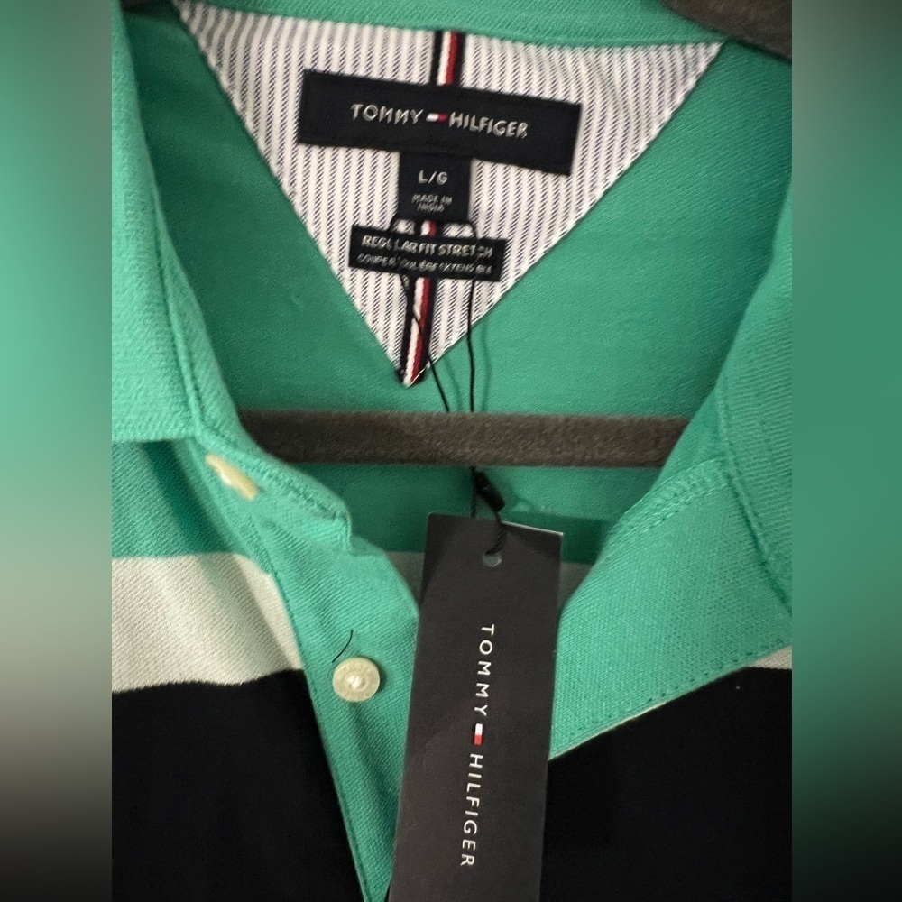 NWT Tommy Hilfiger Men's Striped Polo Shirt size L (M115) - Picture 2 of 7